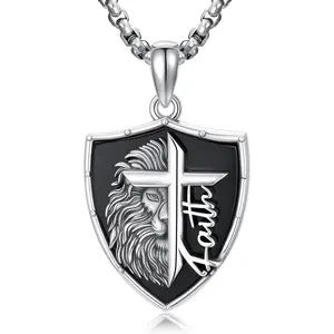 MEIDERBO Jewelry Lion Necklace for Men 925 Sterling Silver Lion Pendant Men of Faith Bible Christian Jewelry Gifts for Husband Brother trendy all-match jewelry men chain necklace daily party gift men woman gift california  jewelry divine  jewelry
