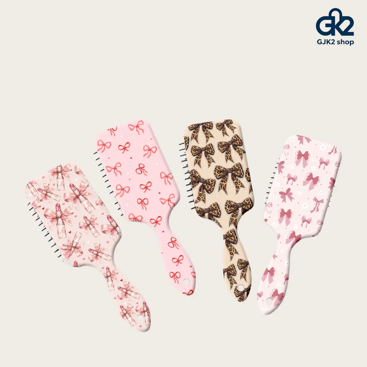 2 Pack Leopard Print Bow Mini Cushion Hair Brush, Detangling Scalp Massage Comb Portable for Home Travel