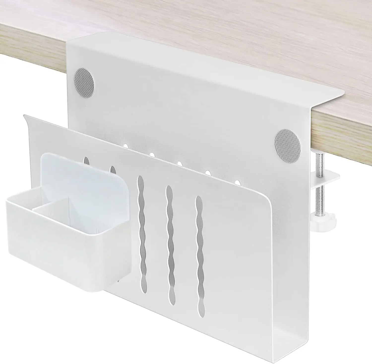 Desk Side Storage, Side Desk Laptop Holder with Anti-Scratch Pad & Magnetic Pen Holder, No Drill Under Table Laptop Mount Fits Flat Edge 0.3" to 2.3"