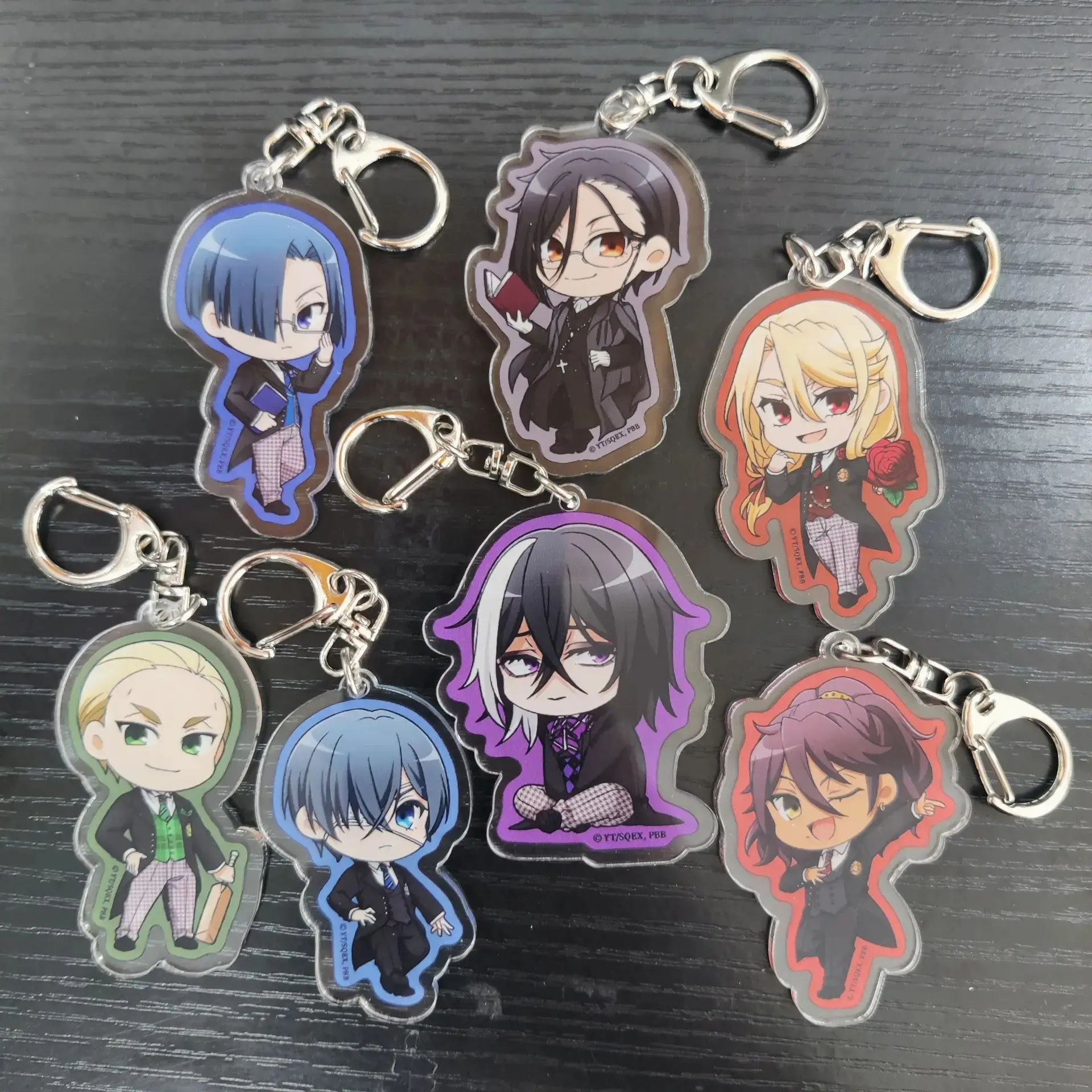 Black Butler Anime Figure Ciel Phantomhive Gregory Violet Q Version Acrylic Keychains Sebastian Michaelis Keyrings, Cute Keychains for Bags and Keys, Durable, Lightweight and Perfect for Personal Style, Collecting and Gifting