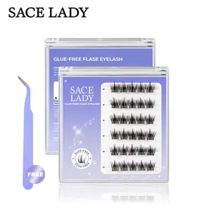 Natural Cluster Glue-free False Eyelashes with Tweezers, Fluffy Lash Clusters, 1 Set Natural Look Eyelash Extensions, Self Grafting Curl Eyelashes, Eye Makeup Product