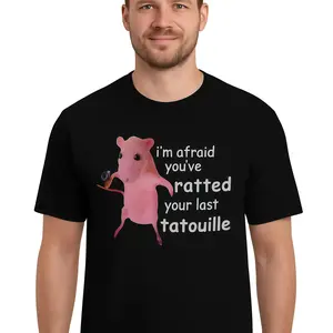 Funny Pink Rat Graphic Tshirt tee for Men Women Unisex Cotton Streetwear Top I’m Afraid You’ve Ratted Your Last Tatouille Good Graphic Tee T Shirts for Men Trendy Casual Outfit Mens Graphic Tees Retro 90s Short Sleeve Viral Gift