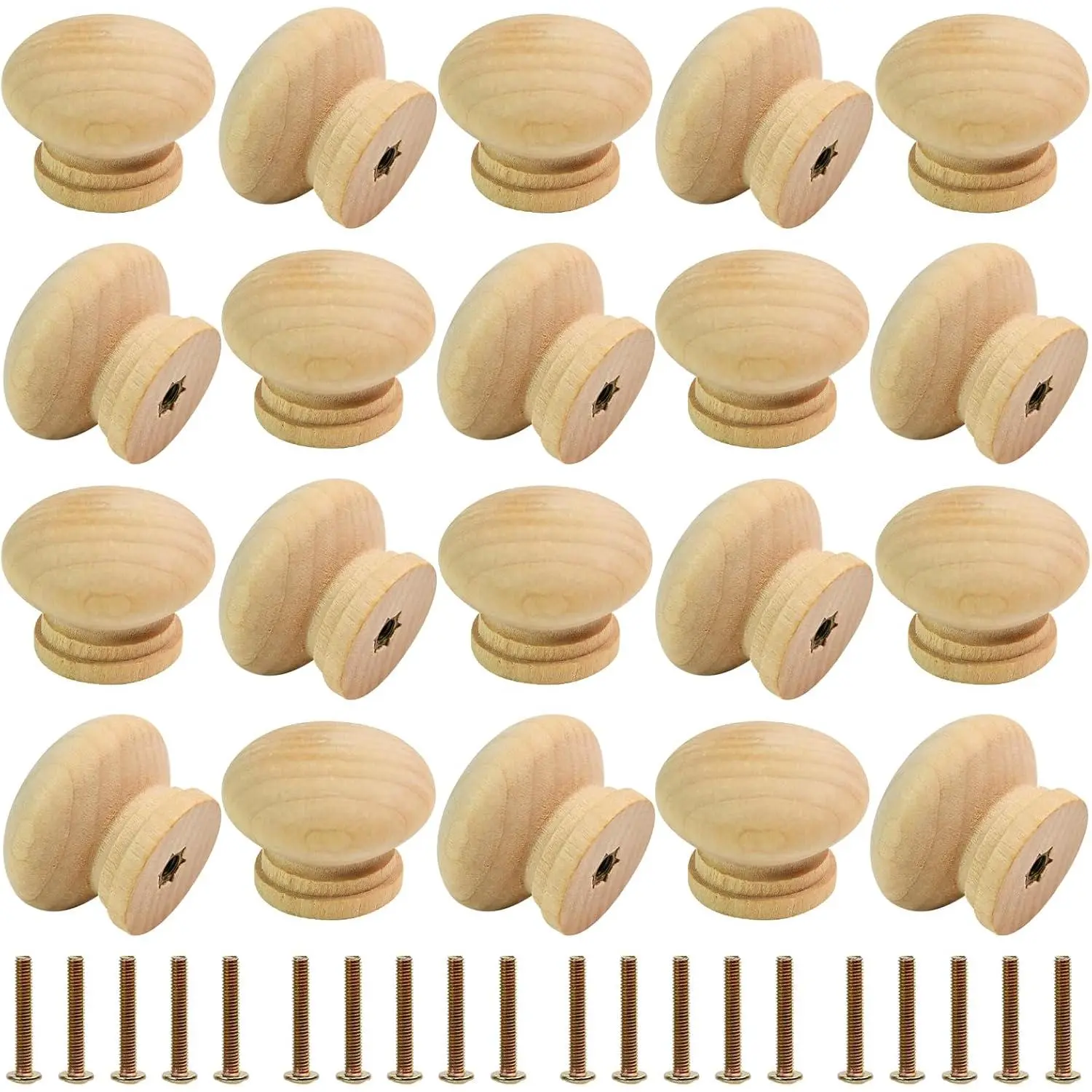 Synthetic Decorative Handles Doorknobs, 34mm Diameter Wooden Mushroom Cap Doorknobs with Complete Configuration Screws, Furniture Replacement Hardware for Wardrobes, Kitchen Cabinets (A-Type Color)