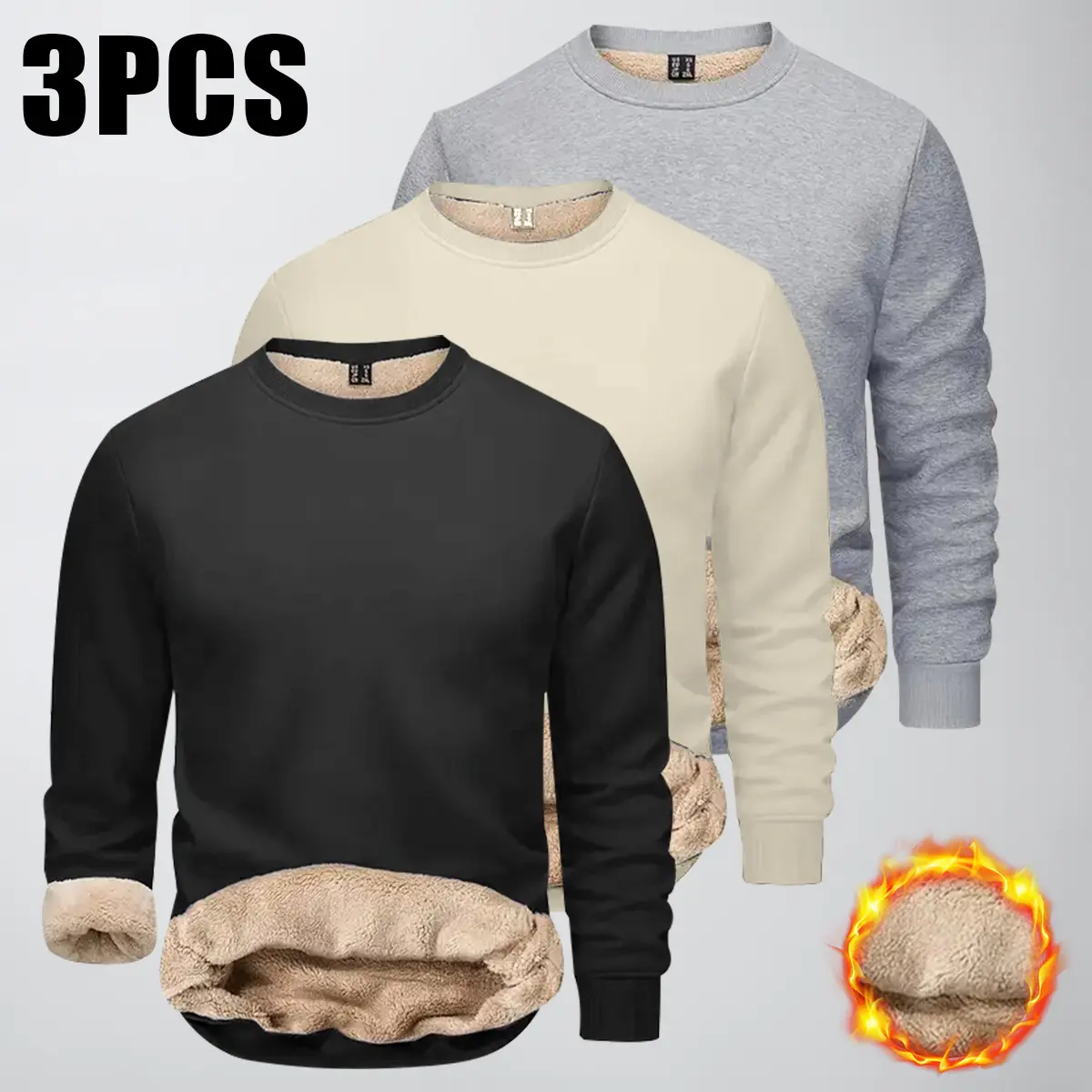 Men's Fitted Long Sleeve Round Neck Plain Pullover Fleece Sweatshirt - Comfortable, Solid Color, Warm, Machine Washable Autumn-Winter Casual Layering Top for Outdoor Activities, Mensfashion