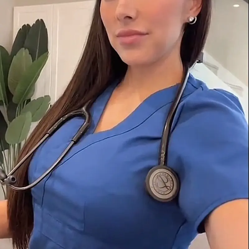 Misslee403 Blue Medical Scrubs with Stethoscope for Healthcare Professionals Comfortable and Durable Uniform