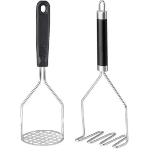 2PCS Potato Masher, Heavy Duty Stainless Steel Mashed Potatoes Masher, Masher Kitchen Tool for Avocado, Potatoes, Beans, Meat, Vegetables, 10.24inch