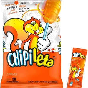 CHIPILETA - Hard Candy Lollipop With Orange Flavor And Hot Candy Powder / 30 Pieces Bag /