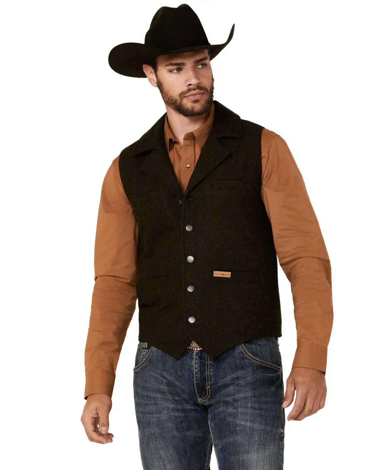 Powder River Outfitters Men's Wool Button-Down Vest - 98_1176-Dkbrn