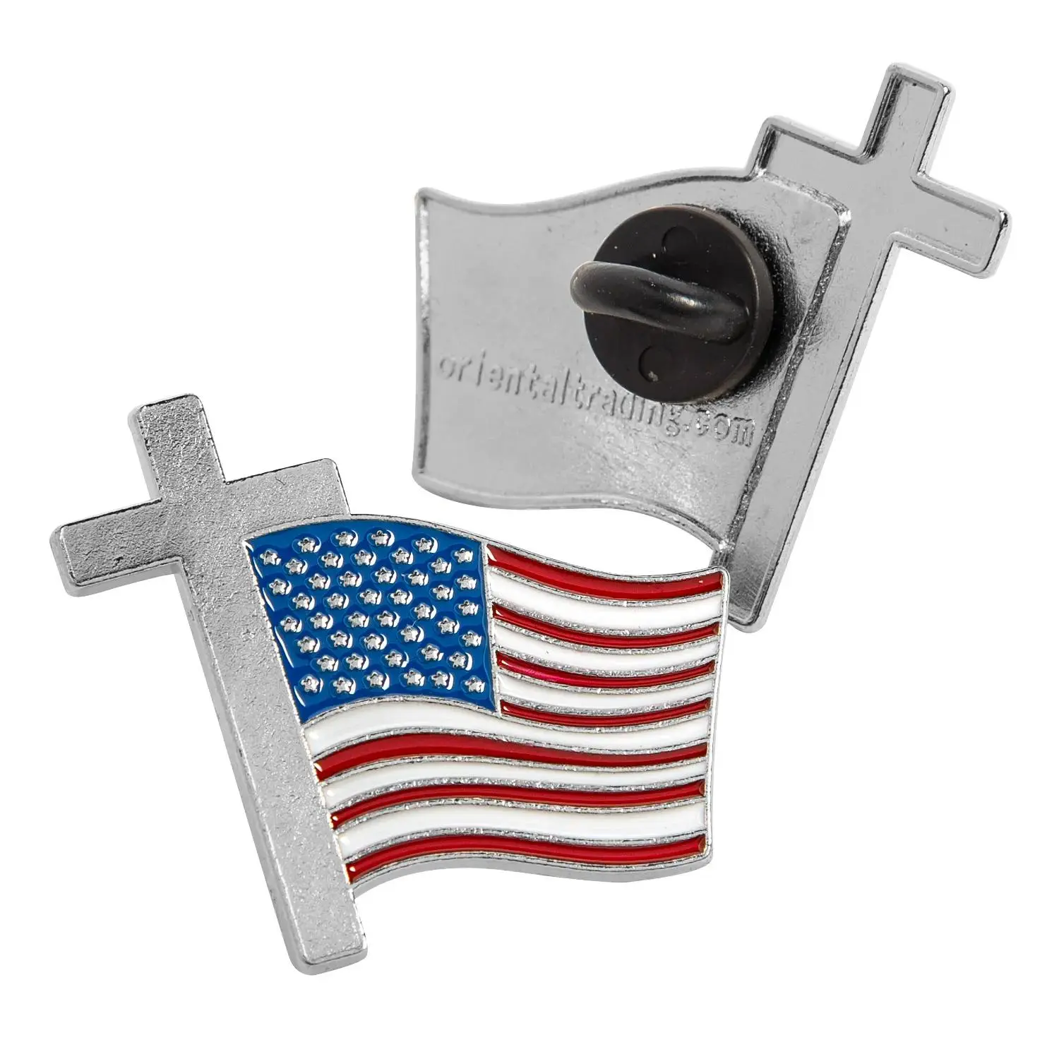 1 1/4" Cross with United States of America Flag Metal Pins - 36 Pc.