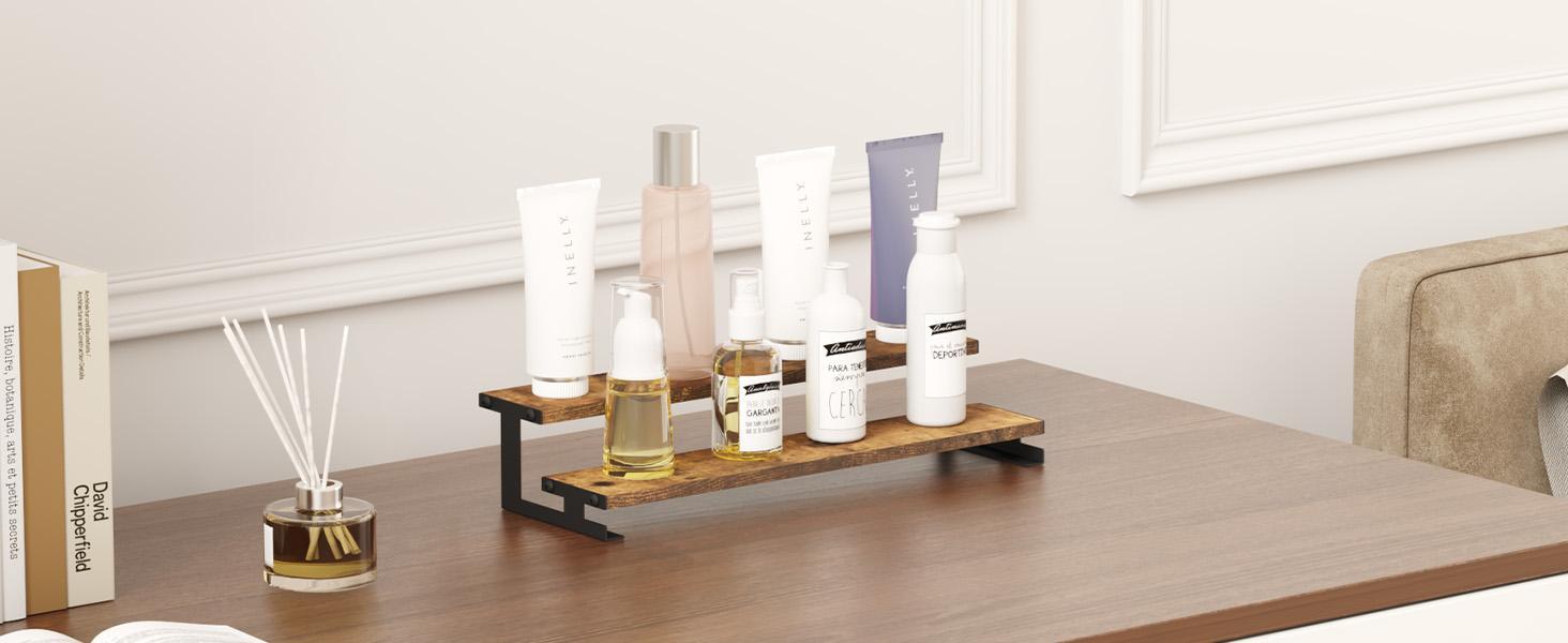 Lifewit Large Vintage Rustic Wooden Display Riser with Metal Holder, Organizer for Perfume, Cologne, Cosmetics, and Collectibles Shelf Rack Storage Unit Set Installation