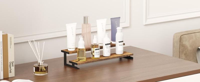 Lifewit Large Vintage Rustic Wooden Display Riser with Metal Holder, Organizer for Perfume, Cologne, Cosmetics, and Collectibles Shelf Rack Storage Unit Set Installation