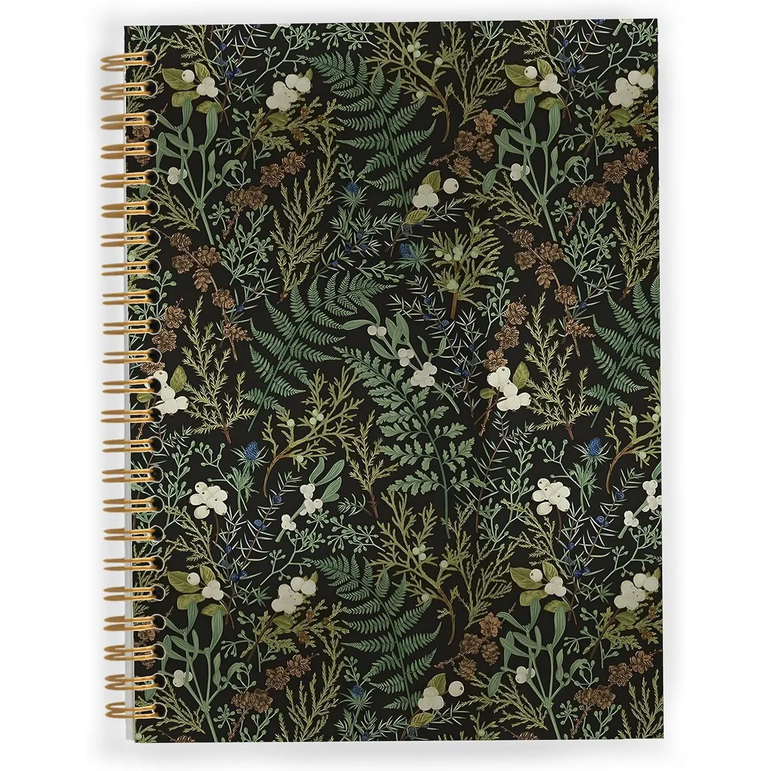 Dark Green Botanical Spiral Notebook, Cottagecore Wildflower  Notebooks for Note Taking,  Fern  Leaf Floral Journals for Writing, Rustic Hardcover Journal, 5.5x8.3 Inch