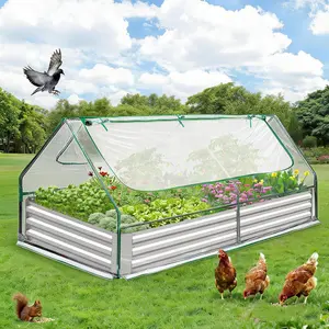 6x3x1 ft Raised Garden Bed with Cover, Galvanized Metal Planter Box with 2 Screen Windows, Mini Greenhouse with Clear Top for Vegetables & Flowers