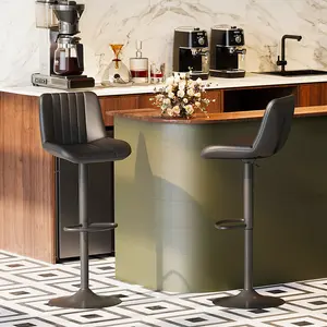 Walsunny Set of 2 Swivel Bar Stools with Backrest and Footrest, Adjustable Height, Swivel PU Leather Chair for Bar, Kitchen, Dining Room, Black