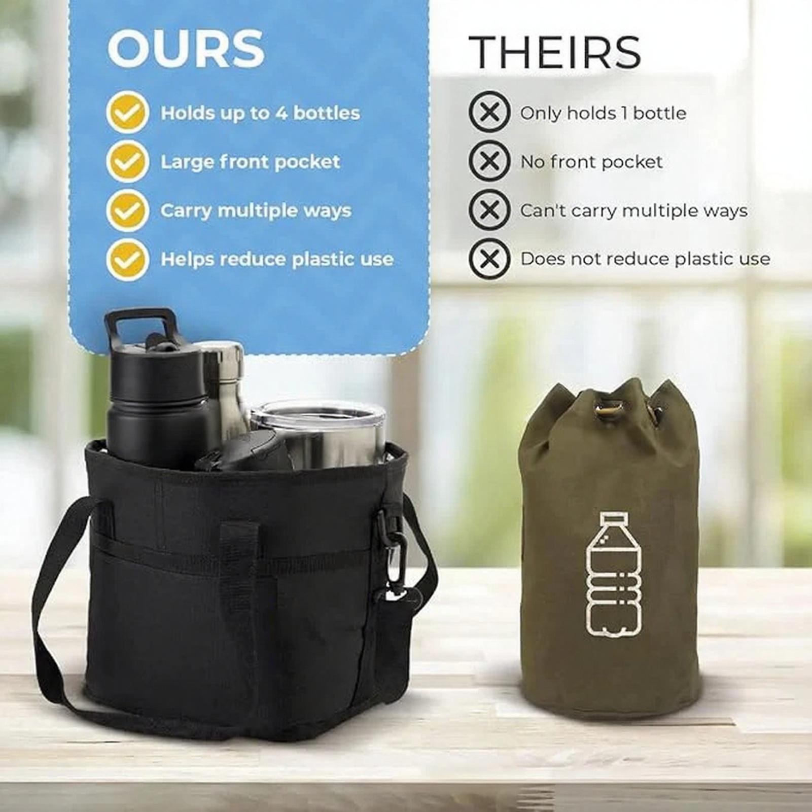 Family Size 4-Compartment Drink Bag with Adjustable Strap Multiple Tumbler Carrier Caddy Outdoor Hiking Walking Insulated Beverage Holder in Various Colors