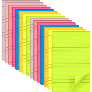 (15 Pads) Lined Sticky Notes 4x6 in , 7 Bright Colors with Lines Self-Stick Note Pad it,  Adhesive, Big Rectangular Sticky Pads for Office, , School, Meeting