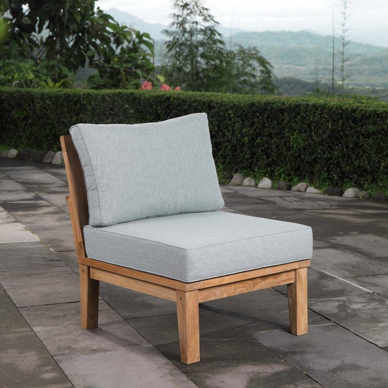 Modway Marina Armless Outdoor Patio Teak Sofa in Natural Gray