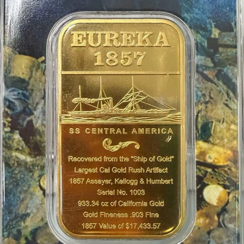 1857 KELLOGG & HUMBERT Half-Ounce SS Central America – Eureka Bar Commemorative .9999 Pure SSCA Gold UNC – SHIPWRECK
