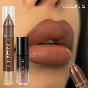 [2pcs Set]Brown Lip Liner And Lip Gloss, Moisturizing Without Dryness, Non-Stick To Cups, Effortlessly Create Perfect Lip Shapes. Beauty Enthusiast, Brown Lipstick, Moisturizing Lip Gloss, Makeup, Glossy