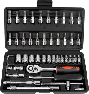 Multi-Purpose 1/4 Inch Drive Socket Ratchet Wrench Set, 45 Pieces Socket Set with Bit Socket Set Metric and Extension Bar for Car Bicycle Motorcycle Repair and Home Use with Storage Case Tool Kit