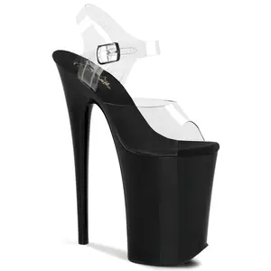 Pleaser Infinity-908 Women's Clear/Black Platform High Heels - Classy, Stylish Sandals, Elegant Fashion Footwear