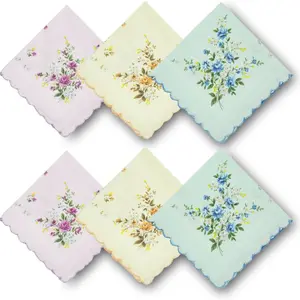 Pack of 6 Pure Floral Handkerchiefs - Soft, Breathable, Refreshing for Daily Carrying Suitable for Men and Women