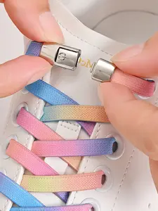 1 Pair Free-Tie Shoelaces Set, 2pcs Elastic Shoelaces & 2pcs Buckles, Casual Plain Design, All Seasons, for Sneakers Canvas Shoes