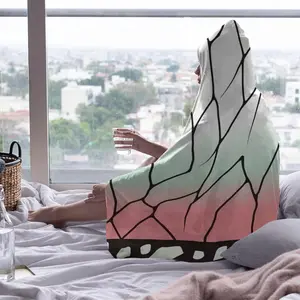 Demon Slayer Kimono Texture Cozy Hooded Blanket, Digital Print Flannel Throw, Soft Warm Magic Hat Blanket, Sofa Cover, Home Leisure, Air Conditioning