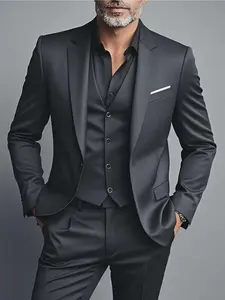Elegant Men'S 3pcs Suit - Slim Fit Tuxedo Set for Weddings & Formal Occasions, Black Suit with White Shirt & Pants, Perfect for Office Meetings and Elegant Events, Formal Attire|Slim Fit Suit|Durable Wedding Wea Business Attire Clothes