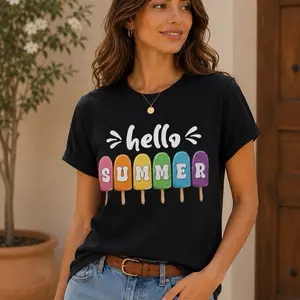 Women's Stylish Hello Summer Shirt, Womenswear Casual Boho Soft Top, Comfortable Blouse for Daily Wear