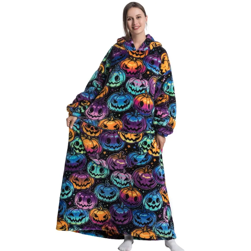 Cute Cartoon Print Hoodie Hooded, 1 Count 320GSM Soft Warm Wearable Blanket Hoodie, Wearable Hooded Blanket, Warm Sherpa Fleece Hoodie Blanket with Pocket for Adult Women & Men, Valentine's Day Gift, Cozy Throw Blanket, Fluffy Blanket