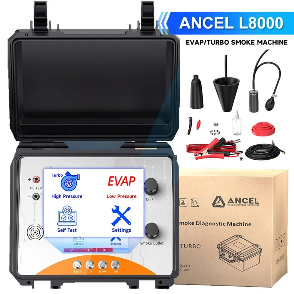 ANCEL L8000 Car Smoke Machine Leak Detector, Dual Mode Diagnostic Leak Tester for EVAP & Turbo Systems, Built-in Air Pump & Color LCD, Adjustable Pressure & Run Time, Compatible with Multi Vehicles