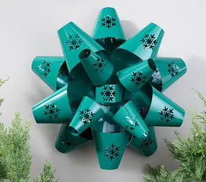 20" Indoor/Outdoor LED Light Up Metal Wreath with Festive Bow Design Weather Resistant Timer Function for Special Occasions