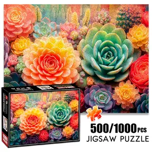 1pc 1000 piece adult puzzle 70x50cm Colorful Succulents and Mini Cacti500 pieces of paper jigsaw puzzle, suitable for adults and families, large-scale DIY puzzle interactive toy games, birthday holi