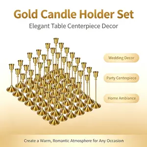 48Pcs Vintage Brass Gold-Tone Handmade Candle Holder Set - Bulk Home Decor for Decorating Weddings, Daily Table Use, Candles Not Included, Sets Gold-Tone Handmade Candleholder Decoration Items Candlestick