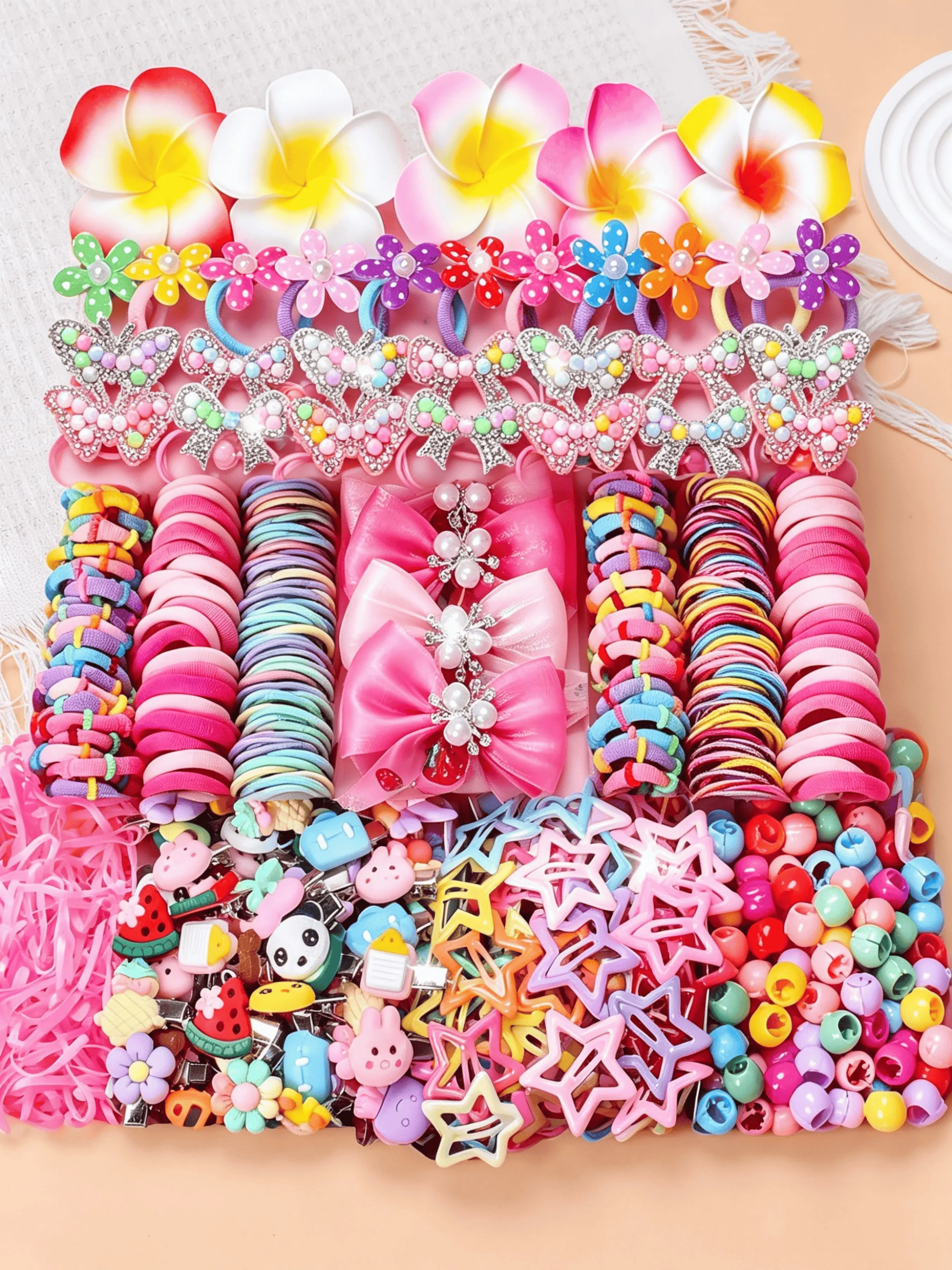 546 Pcs Girls' Hair Accessories Set, Colorful Cartoon Hair Clips, Flower Barrettes & Elastic Hair Ties for Daily Wear, School & Birthday Gifts
