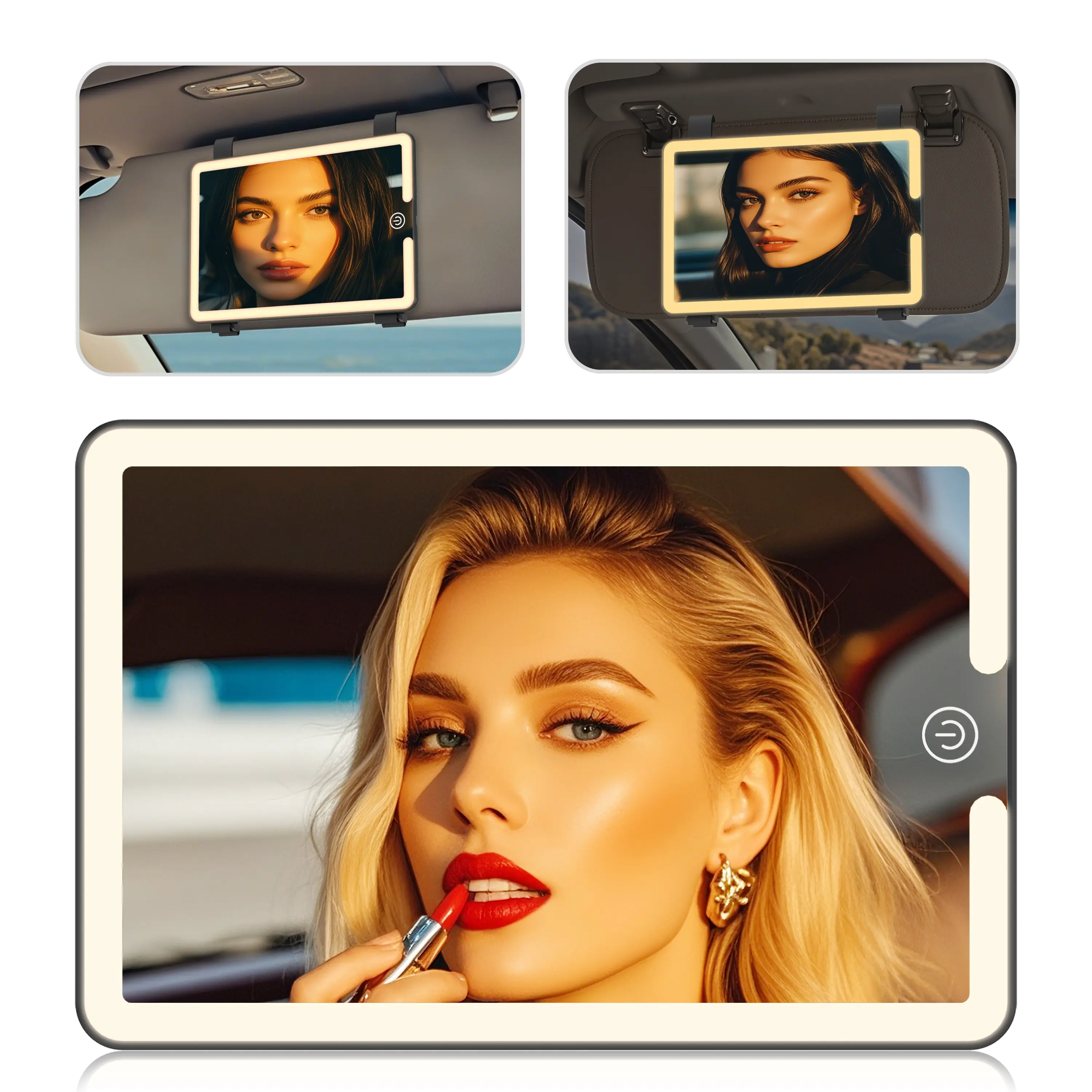 Adjustable Car Sun Visor Mirror with 58 LED Bulbs, Touch Control, Portable Makeup Design, 7.8x5.8x0.4 in, 1000mAh Built-In Lithium Ion Battery, Memory Function, LED Car Ambient Light, Manufacturer Warranty