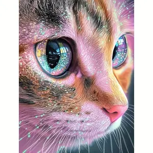 1PC, [Sparkling Kitten], 5D Diamond Painting, Frameless, Includes Toolkit. Full artificial round diamond painting, diamond art embroidery kit, suitable for home decor, handmade leisure and stress-relief gift.