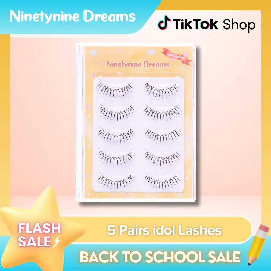 Ninetynine Dreams 5 Pairs idol Lashes | Natural Soft Glam False Strip Eyelashes — K-pop Inspired 9-13mm C+ Spiky Lightweight Reusable Durable Strip Lashes for Daily Makeup