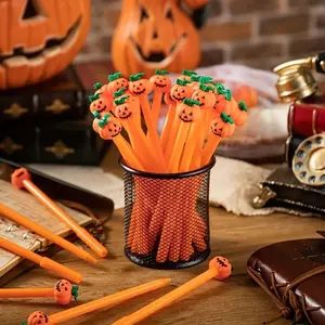 12-Pack Halloween Gel Pens - Adorable pumpkin and skull designs, 0.5mm fine-tip black ink, perfect for party gifts, school and office supplies - Waterproof plastic material