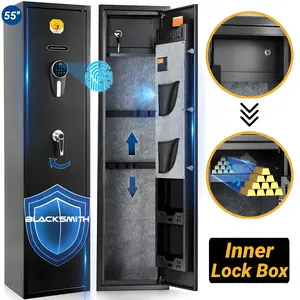BlackSmith 6 Biometric Safe Cabinet  with Fingerprint Quick Access and Inner Heavy-Duty SecurityLock Box Keypad Wall Mount Rack Pockets Ammo Storage
