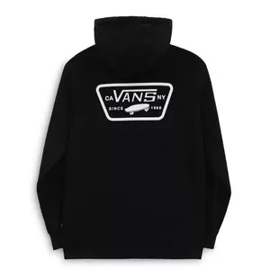 VANS Men's Full Patched Cotton Blend Long Sleeve Pullover Hoodie - Casual Cozy Sweatshirt, Black, Regular Fit, Medium Length, Casual Straight Top, Soft Fabric, Kangaroo Pocket, Adjustable Hood
