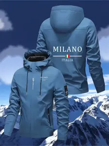 Men's Milan Italian Windbreaker Jacket, Lightweight High-Quality Waterproof Coat, Full Zipper Closure, Hooded Neck, All-Season Outdoor Casual Jacket