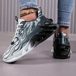 Women's Lightweight All-Season Athletic Sneakers - Low-Top Lace-Up Gym Shoes, Breathable Fabric Upper & Cushioned EVA Sole, Non-Slip Grip for Running, Walking, Everyday - Easy-Clean Hand Washable Design in Grey/Black/White Accents -