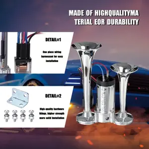 Heavy Duty 12V 130DB Dual Trumpet Air Horn Kit with Compressor - Chrome Zinc Alloy for Car Truck SUV RV Boat Motorcycle