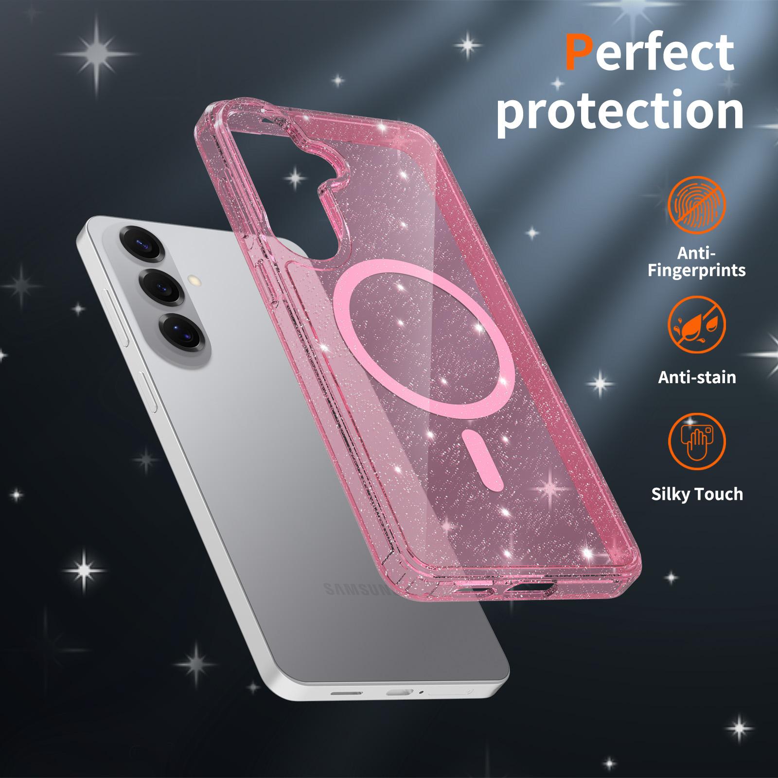 Clear Glitter Magnetic Case for Samsung Galaxy S25 & S26 series, Slim Transparent Shockproof Bling Cover