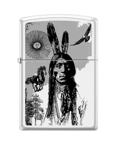 Zippo Lighter - Indian Portrait White Matte