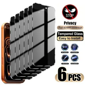 6pcs Full Cover Privacy Tempered Glass Protective Screen Protector Accessories for iPhone 17 Pro Max/17 Air/16 Pro Max/15 Pro17/16/15/14/13/12/11/16e/Plus/X/XR/XS Max/, 9H+ Hardness, Ultra HD, Anti-Scratch, Anti-Fingerprint, Easy to Install, Anti-Peeping