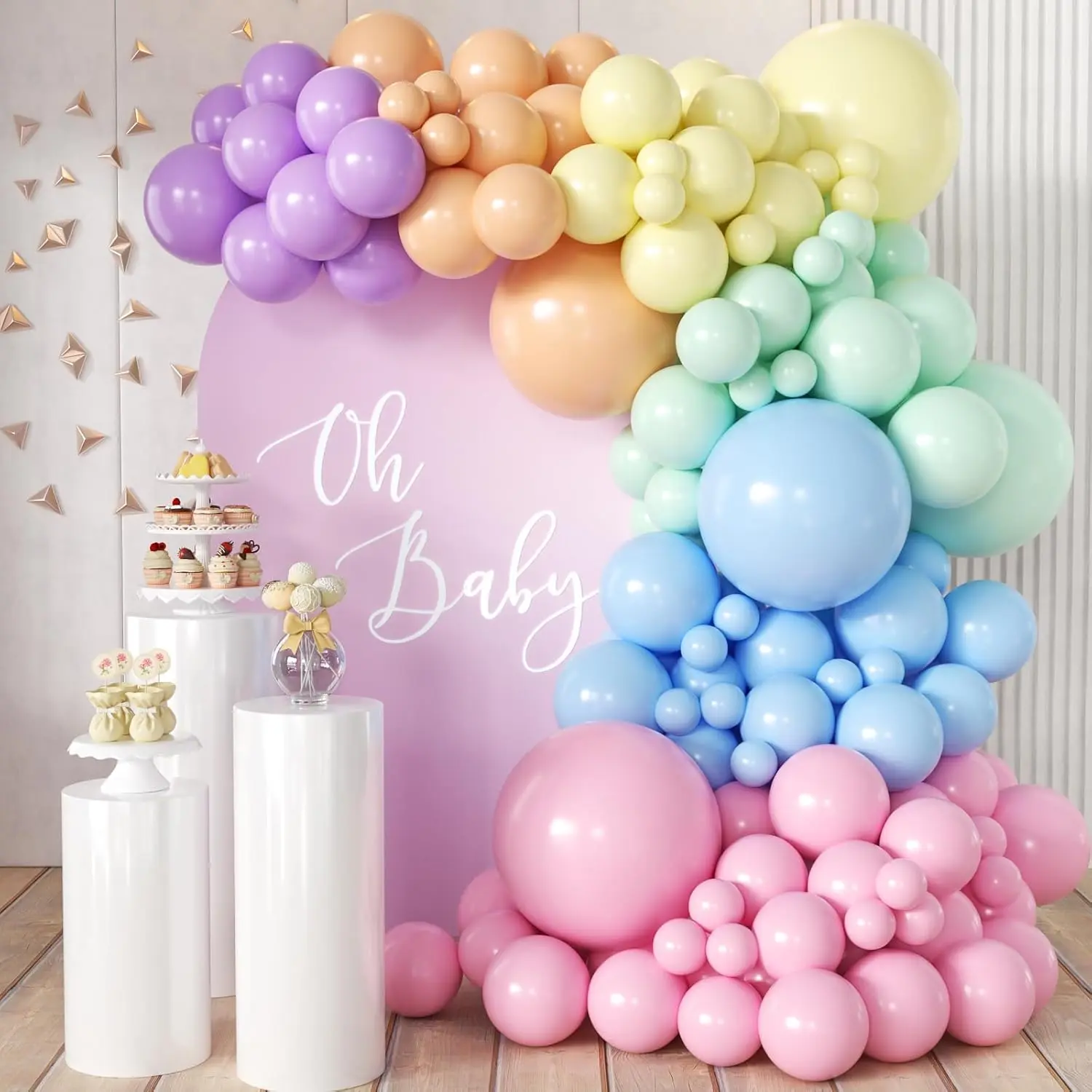 Pastel Rainbow Balloon Arch Garland Kit - 155Pcs Macaron Balloons for Birthday Party, New Year Decorations