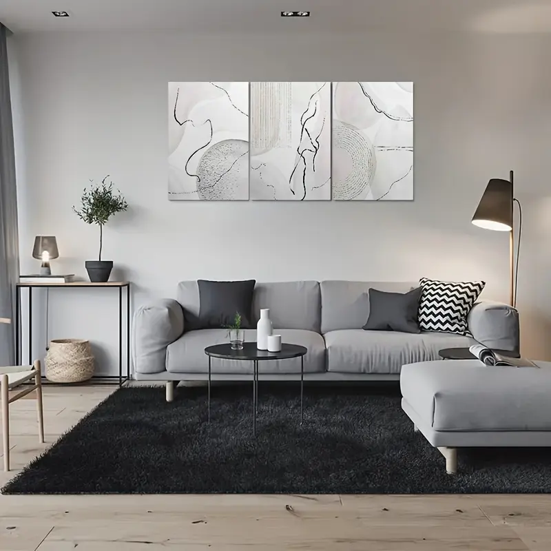 Artistic 3-Piece Minimalist Abstract Triptych Canvas Print Set - Wooden Framed, 8"x12"/12"x16" Multi-Size, Black and White Wall Art, Hangable Fade Resistant Easy-Hanging Home Decor for Living Room, Bedroom Gift, Abstract Art, Eco-Friendly